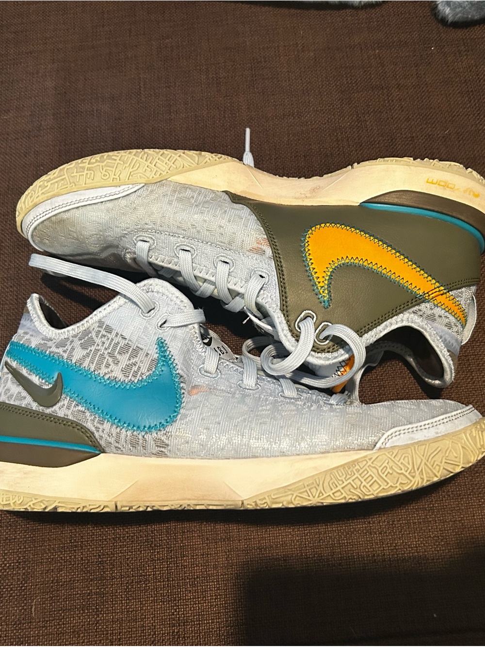 Nike LeBron Light Blue Sneakers with Blue, Gray & Yellow Swooshes